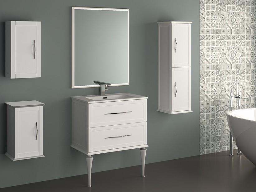 Meuble salle de bain sur pied Classic 75 cm avec 2 tiroirs blanc mat et lavabo Unitop en résine | IperCeramica