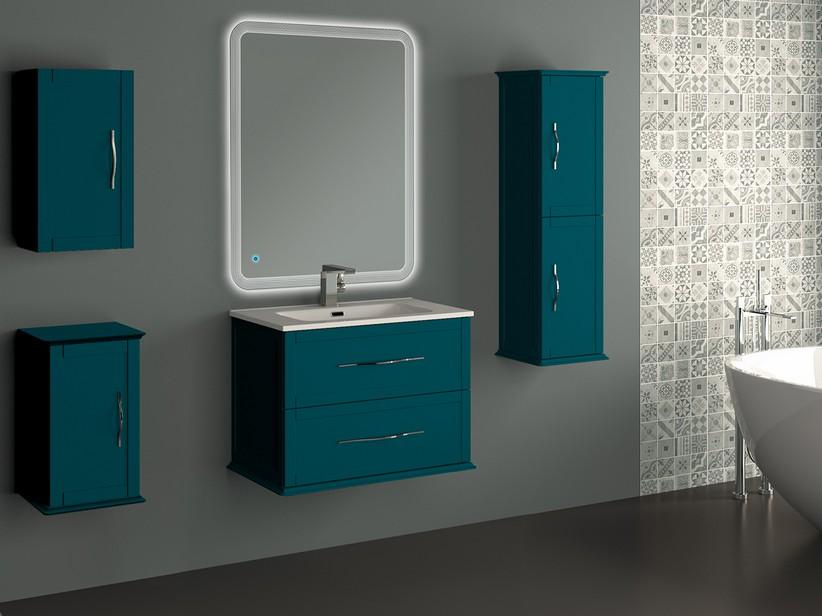 Meuble salle de bain suspendu Classic 75 cm avec 2 tiroirs bleu pétrole mat et lavabo Unitop en résine | IperCeramica