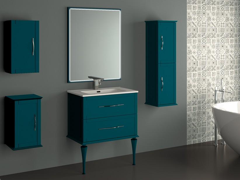Meuble salle de bain sur pied Classic 75 cm avec 2 tiroirs bleu pétrole mat et lavabo Unitop en céramique | IperCeramica