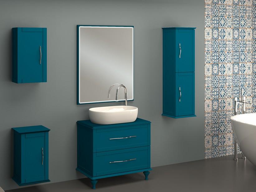 Meuble salle de bain sur pied Classic 75 cm avec 2 tiroirs et plan pour lavabo à poser bleu pétrole mat | IperCeramica