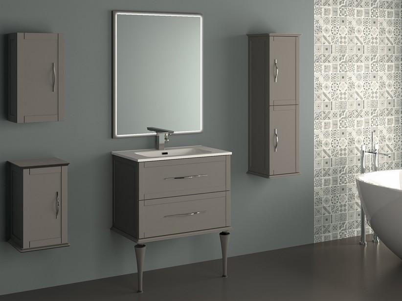 Meuble salle de bain sur pied Classic 75 cm avec 2 tiroirs gris mat et lavabo Unitop en céramique | IperCeramica