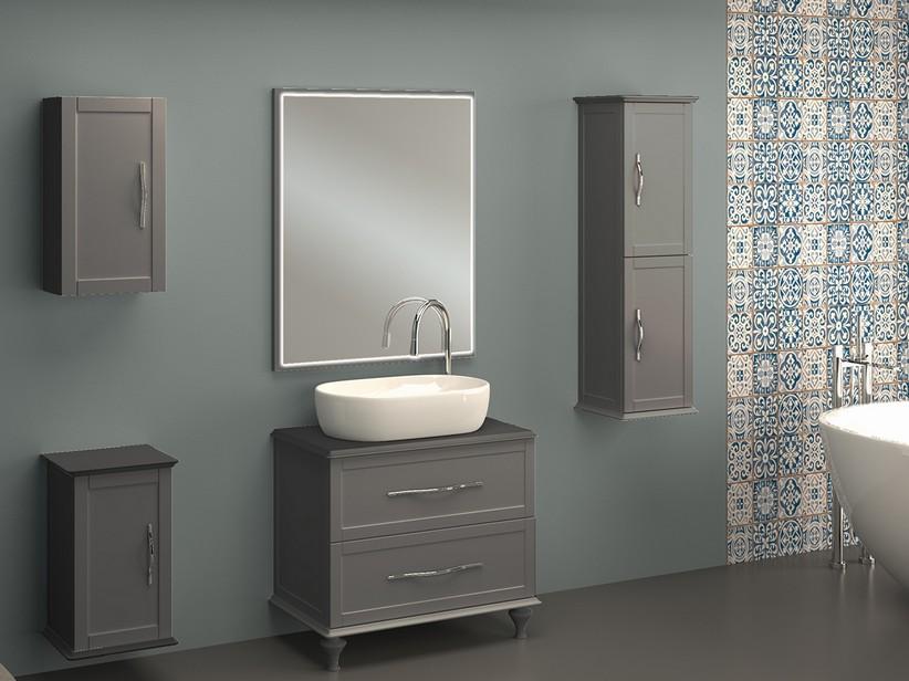 Meuble salle de bain sur pied Classic 75 cm avec 2 tiroirs et plan pour lavabo à poser gris mat | IperCeramica