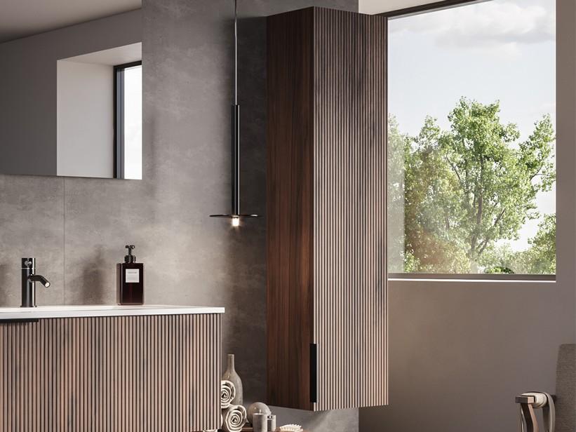 Colonne suspendue AVIVO finition cannelée chêne foncé | IperCeramica