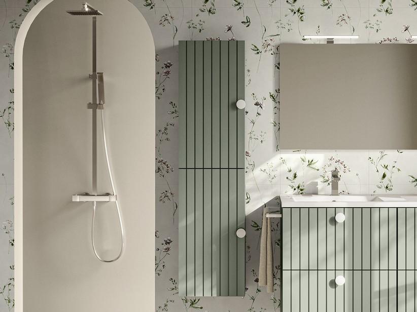 Colonne de salle de bains LERICI H140 avec 2 portes vert mat | IperCeramica