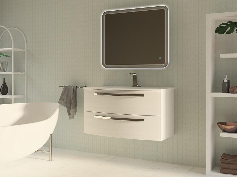 Meuble de salle de bains Corallo 100 cm 2 tiroirs blanc brillant avec plan de vasque Unitop en résine blanc brillant | IperCeramica