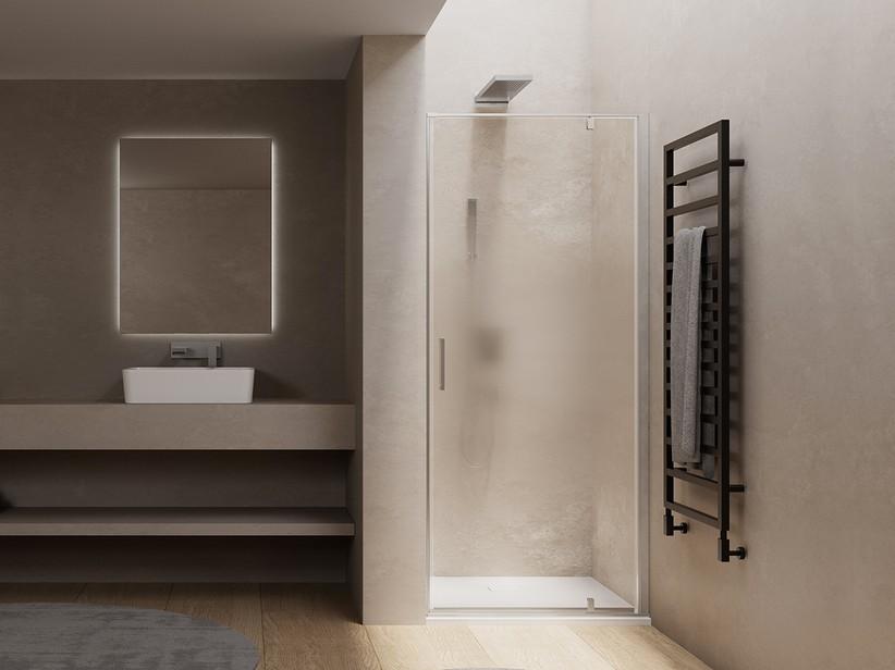 Porte pivotante pour cabine de douche d'angle Dado 88-90 cm ouverture à droite verre satiné profilés chrome | IperCeramica