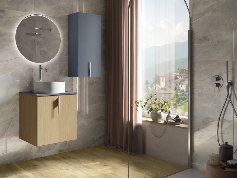 Meuble de salle de bains DESK 50 cm 1 porte chêne clair - Poignée blanc mat | IperCeramica