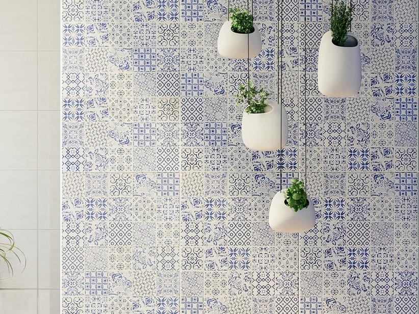 Carrelage mural Easy Timeless 25x40 patchwork bleu/blanc brillant | IperCeramica