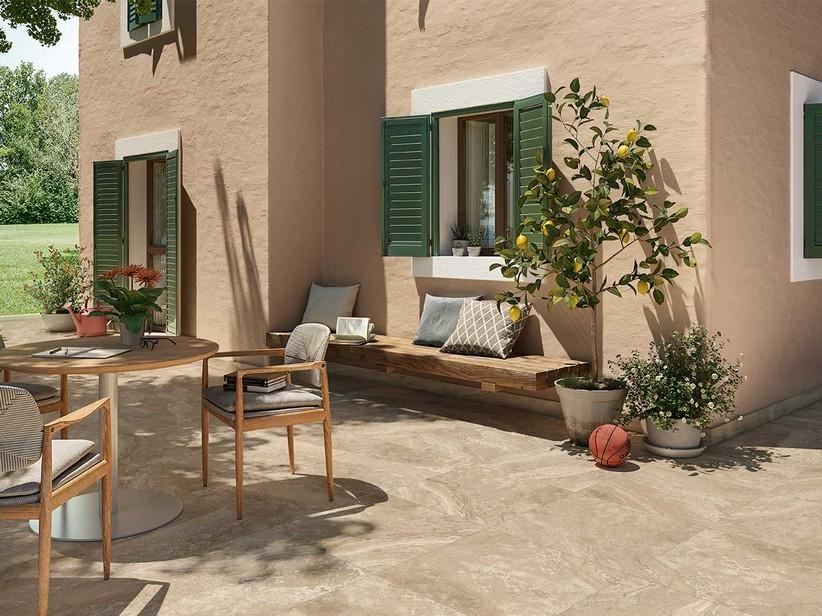 Carrelage Elegance Travertino Beige Out 60x60 grès cérame effet marbre 3D beige | IperCeramica