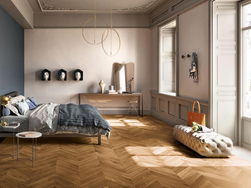 Parquet contrecollé point de Hongrie chêne marron - Epoque Chevron Marrone | IperCeramica