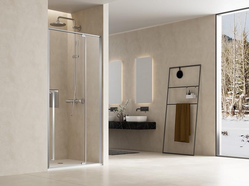 ERA Porte de douche battante pivot pour niche 140 cm ext 139/140 D verre 8 mm et profilés effet inox brossé | IperCeramica