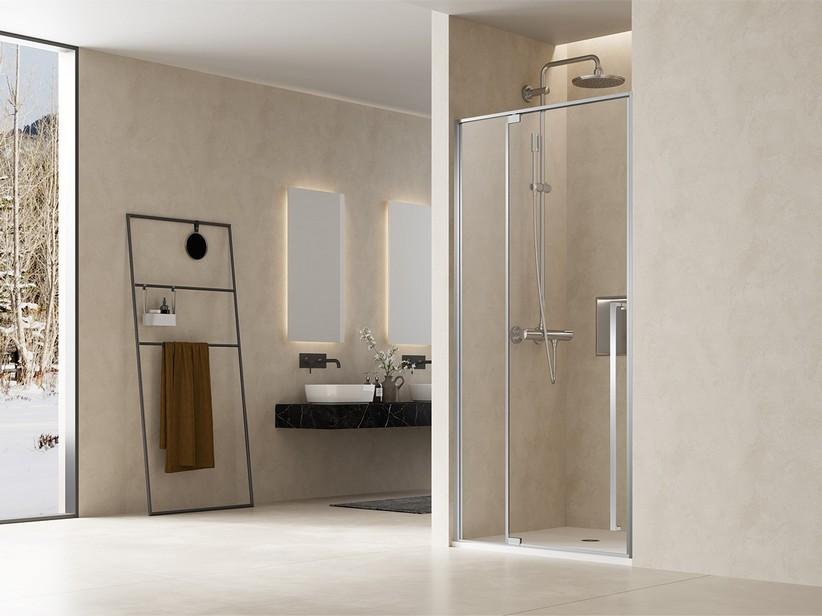 ERA Porte de douche battante pivot pour niche 140 cm ext 139/140 G verre 8 mm et profilés effet inox brossé | IperCeramica