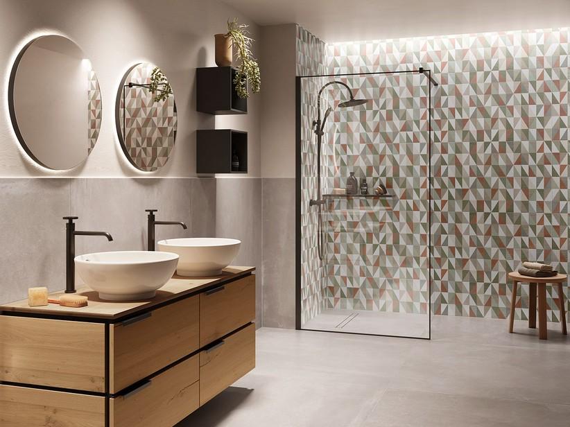 Carrelage mural Fall Abstract 30x90 motif géométrique rouge et vert | IperCeramica