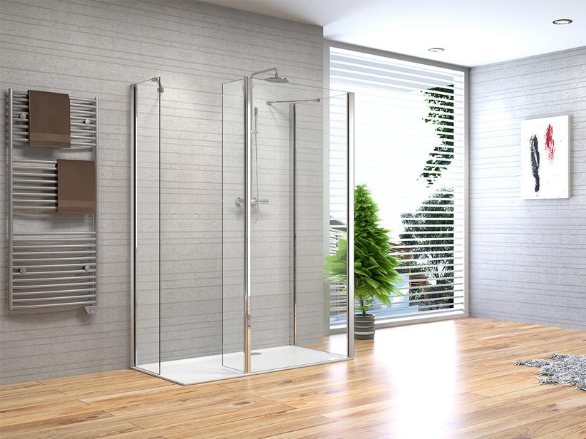 Paroi lat. à l'ital. Fantasy2 3 parois 80x80x80 h190 avec pann. anti-éclaboussures verre 6 mm transp. chromé | IperCeramica