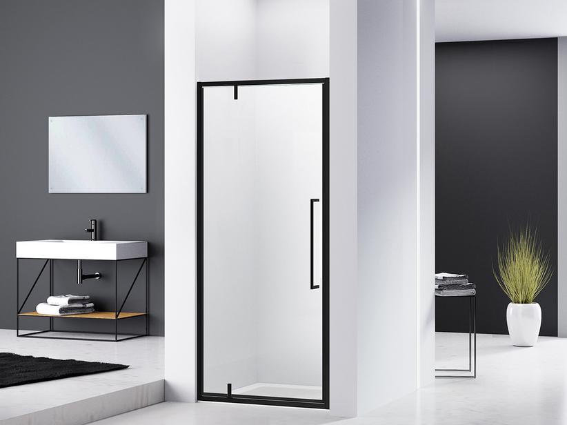 Porte de douche pivotante Feng Shui cm 90 cm h200 Ext 87,5/89,5 verre transparent 6 mm noir mat | IperCeramica