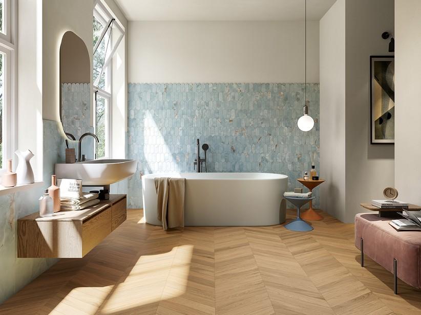 Carrelage Finewood Chevron Honey 7,5x40,7 grès cérame effet chêne miel | IperCeramica