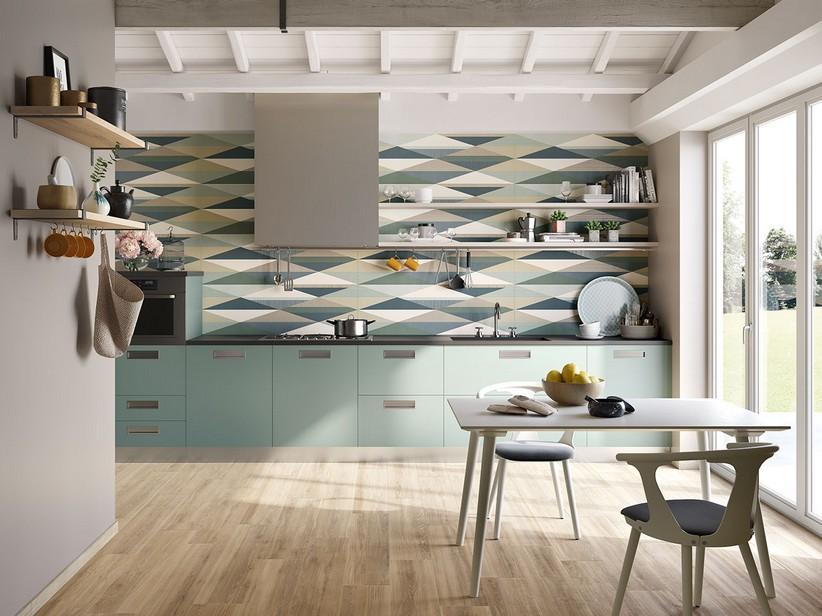 Carrelage mural fin Game Deco Arrow 40x120 motif géométrique bleu et vert | IperCeramica