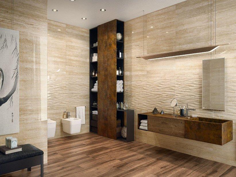 Carrelage mural Julia Travertino 35x70 effet travertin beige brillant | IperCeramica