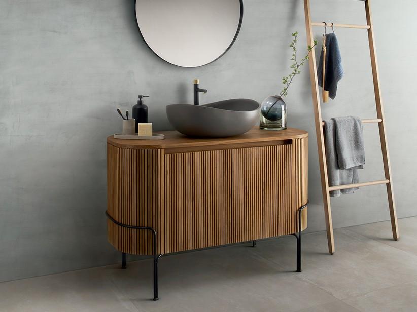 Meuble de salle de bains KOMODO OVAL 122 2 portes en Teck massif naturel | IperCeramica