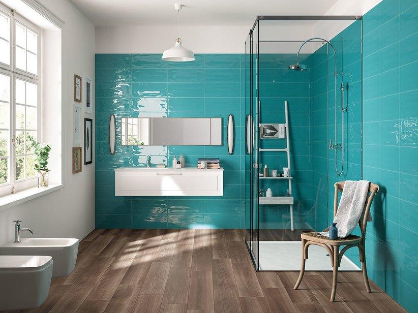 Carrelage mural Lagoon Teal 20x50 bleu paon brillant | IperCeramica