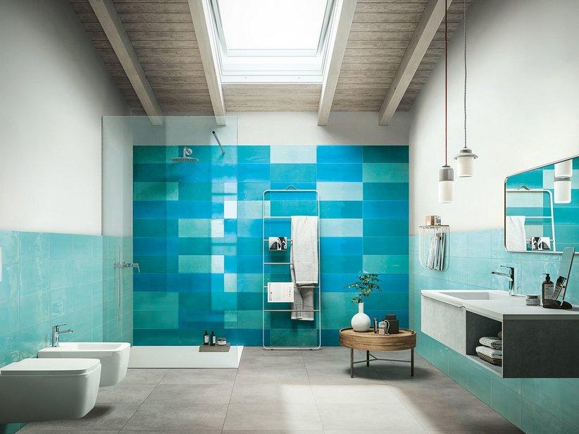 Carrelage mural Lagoon Blue 20x50 bleu azur brillant | IperCeramica