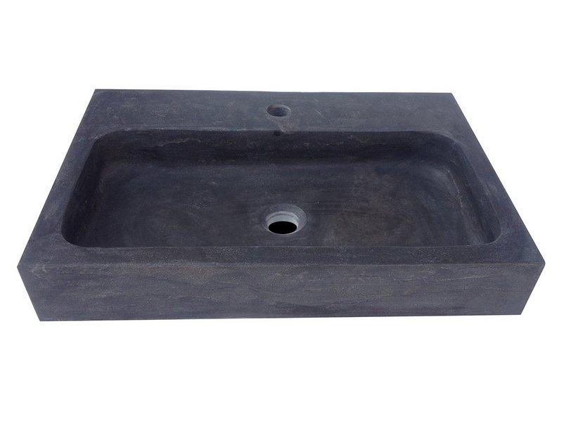 Vasque à poser/à encastrer Purestone Recife 60x40 cm h10 pierre naturelle noire | IperCeramica