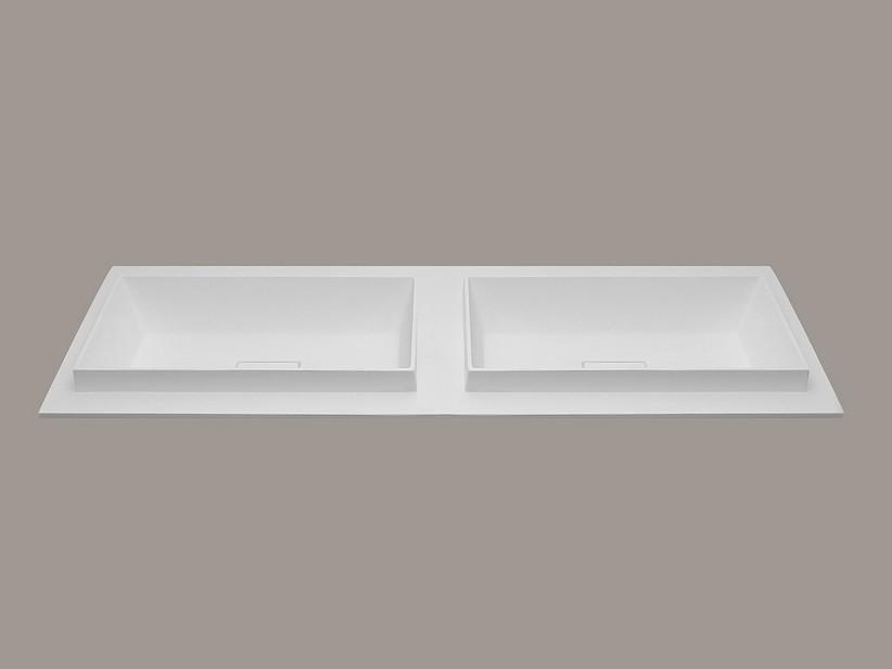 Lavabo Star 140,5x51,5 cm avec double vasque semi-encastrée en résine blanc mat | IperCeramica