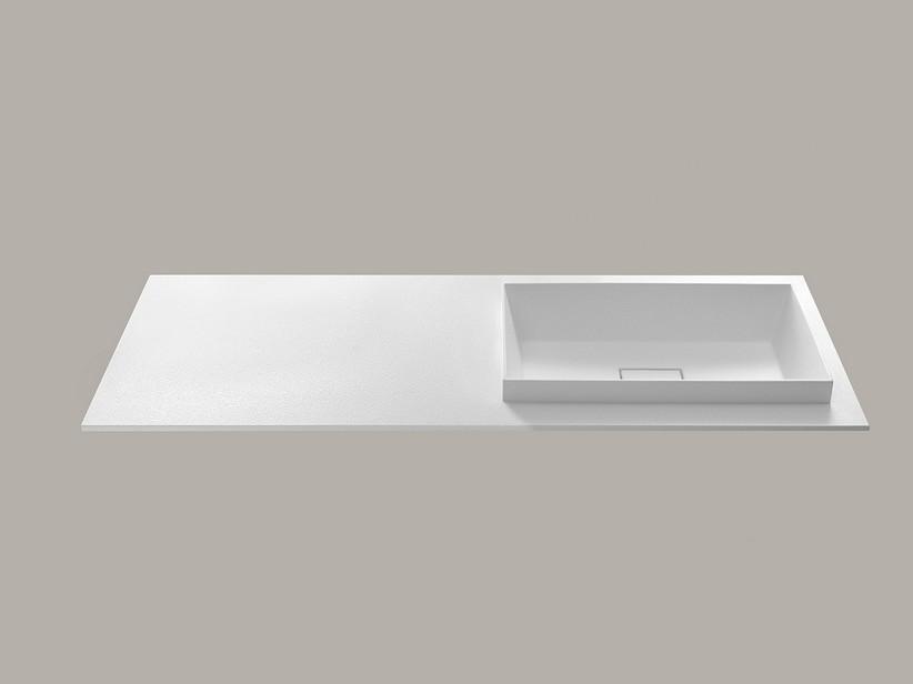 Lavabo Star 140,5x51,5 cm avec vasque semi-encastrée droite et plan effet pierre en résine blanc | IperCeramica