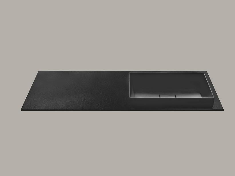 Lavabo Star 140,5x51,5 cm avec vasque semi-encastrée droite et plan effet pierre en résine noir | IperCeramica
