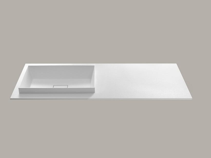 Lavabo Star 140,5x51,5 cm avec vasque semi-encastrée gauche et plan effet pierre en résine blanc | IperCeramica