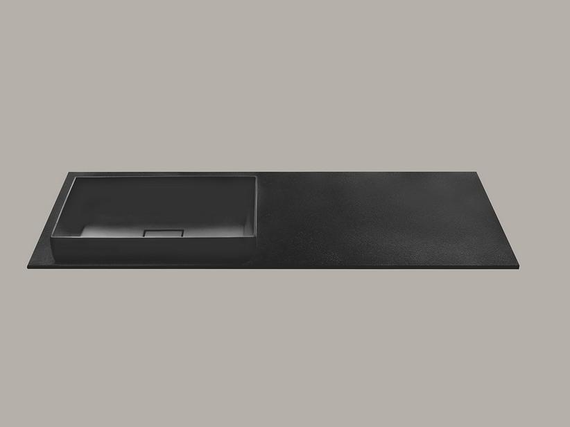 Lavabo Star 140,5x51,5 cm avec vasque semi-encastrée gauche et plan effet pierre en résine noir | IperCeramica