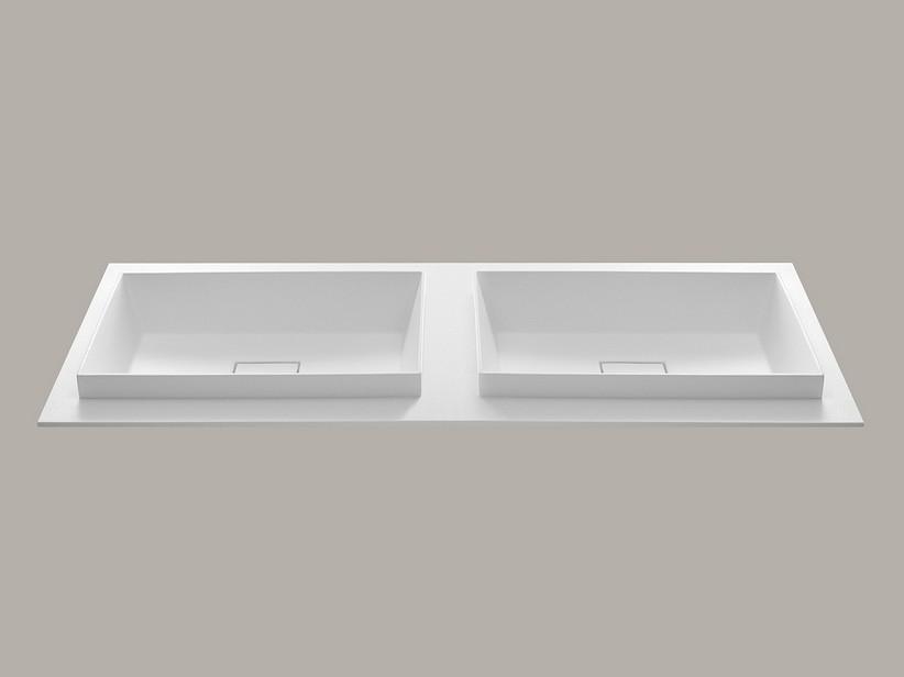 Lavabo Star 140,5x51,5 cm avec double vasque semi-encastrée et plan effet pierre en résine blanc | IperCeramica