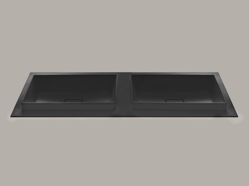 Lavabo Star 140,5x51,5 cm avec double vasque semi-encastrée et plan effet pierre en résine noir | IperCeramica
