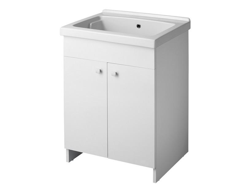Meuble bac à laver Reno 61x50 cm 2 portes avec lavabo Sabbia en Teckstone blanc brillant | IperCeramica