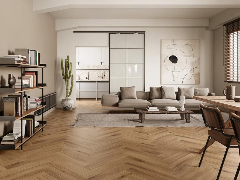 Sol PVC SPC Liska Herringbone Brown effet chêne marron | IperCeramica