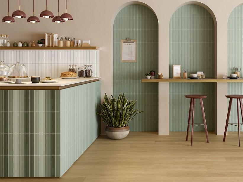 Carrelage mural Mahjong Mint 3D Matt 6x24,6 vert sauge mat | IperCeramica