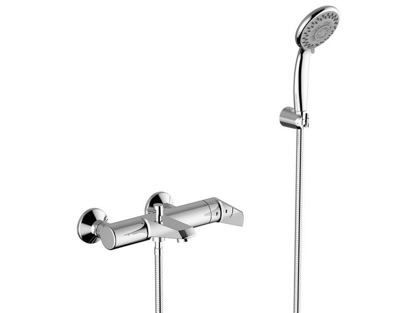 Mitigeur mural monocommande baignoire Eugene avec combiné douche chrome | IperCeramica
