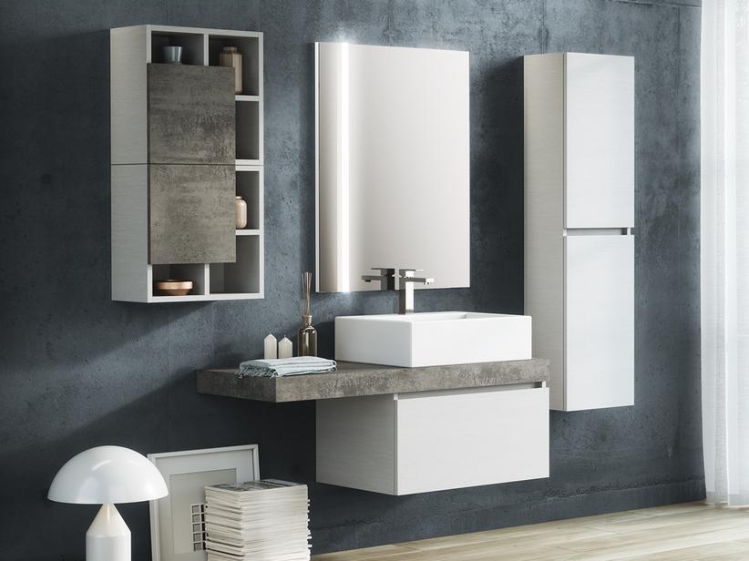 Meuble de salle de bains Qubo 120 cm blanc Matrix/Oxyde gris avec plan Topsy | IperCeramica