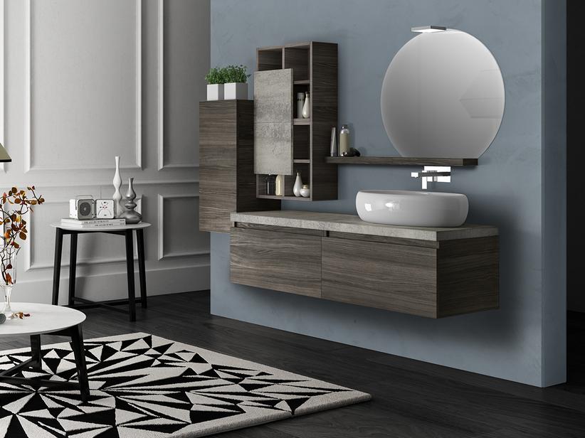 Meuble de salle de bains Qubo 140 cm Orme lave avec Plan pour lavabo gris oxyde | IperCeramica