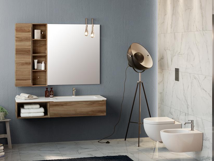 Meuble de salle de bains Trendy 141 cm noyer Belgravia lavabo Hide droite blanc mat | IperCeramica