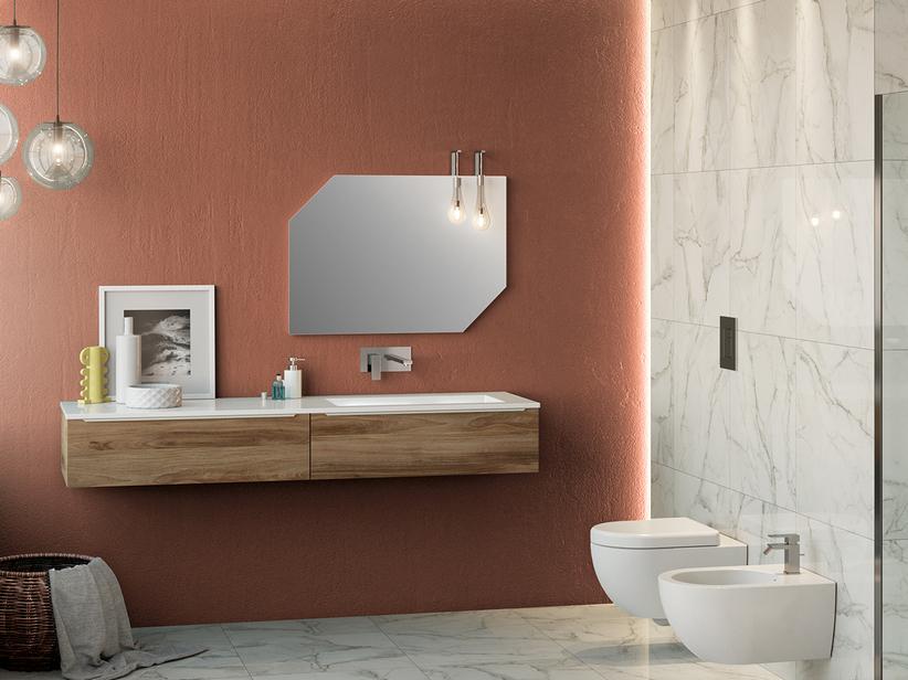 Meuble de salle de bains Trendy 180 cm 2 tiroirs lavabo à droite Hide blanc brillant | IperCeramica