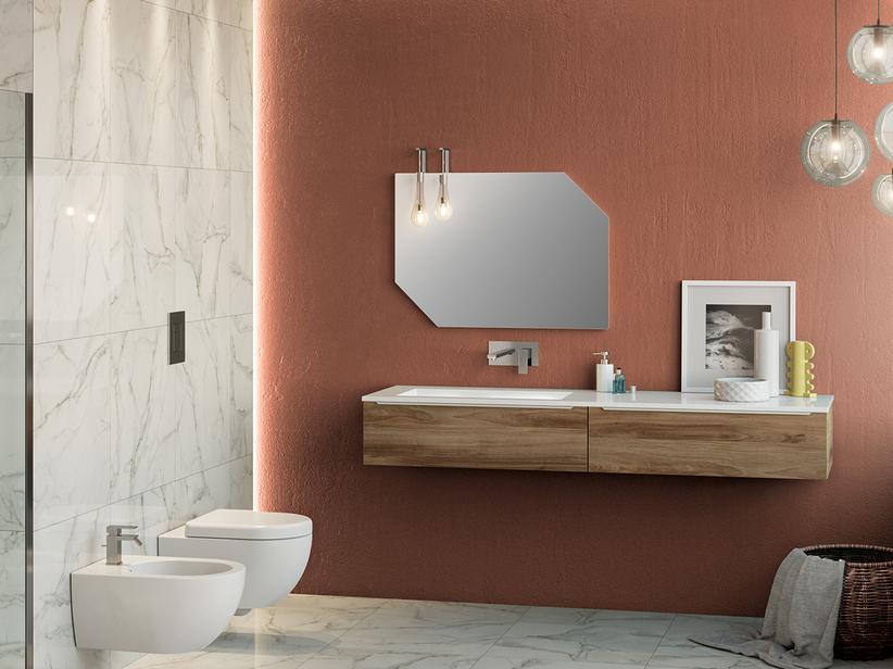 Meuble de salle de bains Trendy 180 cm 2 tiroirs lavabo à gauche Hide blanc mat | IperCeramica