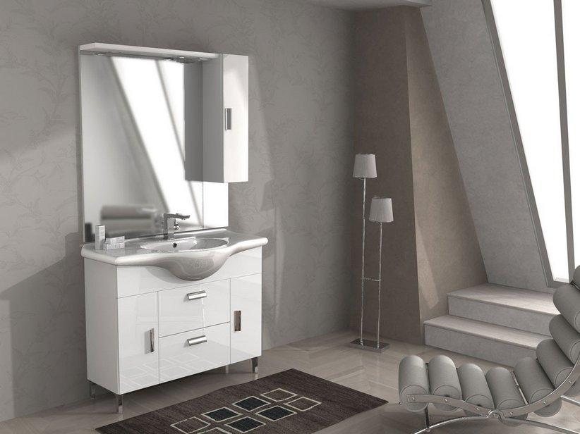 Meuble de salle de bains monobloc Soft 105 cm avec lavabo intégré 3 portes et colonne blanc | IperCeramica