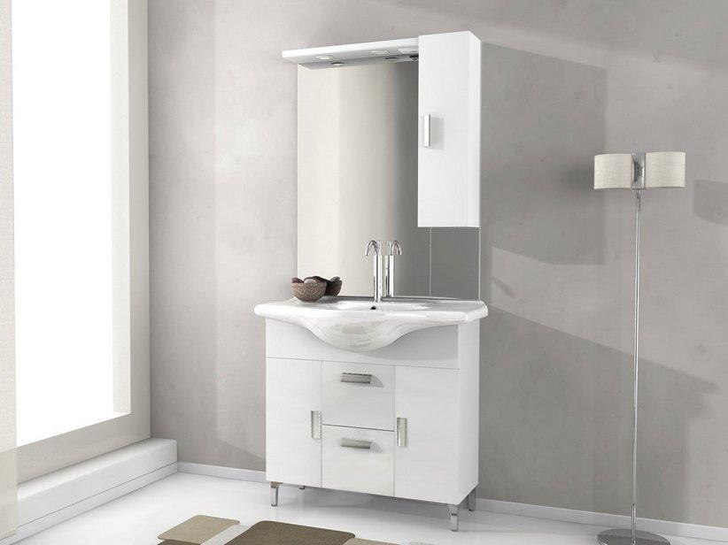 Meuble de salle de bains monobloc Soft 85 cm avec lavabo intégré 3 portes et colonne blanc | IperCeramica