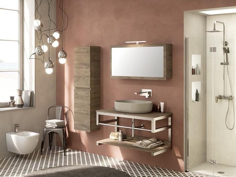 Meuble de salle de bains Purestone 100 cm inox/Sherwood et plan de vasque à poser | IperCeramica