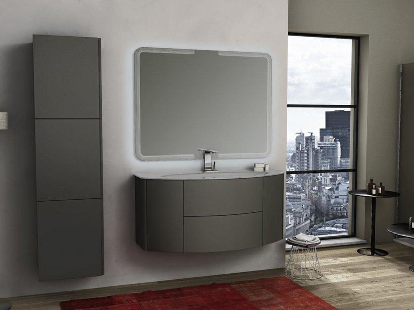 Meuble de salle de bains incurvé Modo 121 cm gris taupe mat et lavabo blanc brillant | IperCeramica