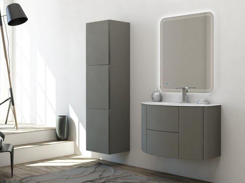 Meuble de salle de bains incurvé Modo 92 cm gris taupe mat et lavabo blanc brillant | IperCeramica
