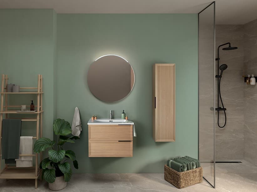 Meuble salle de bains Modula 75 2 tiroirs chêne clair avec lavabo Unitop résine Smile | IperCeramica