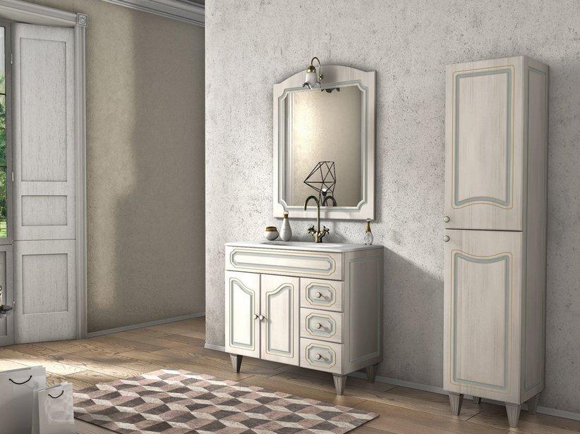 Meuble monobloc Monet 90 cm 2 portes + 3 tiroirs blanc décapé | IperCeramica