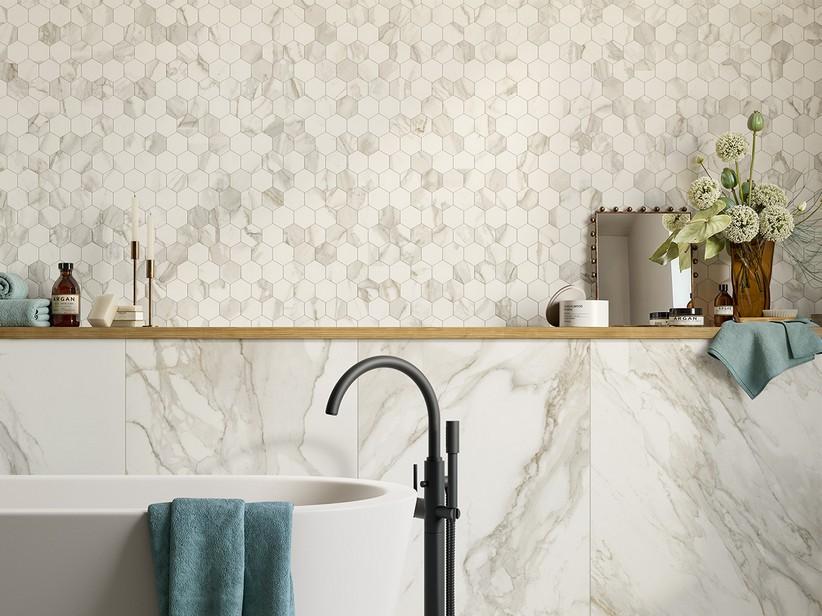 Mosaïque Montblanc 29x27 grès cérame effet marbre blanc | IperCeramica